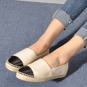 Two colour leather espadrille.   Cream and black. Size 6.5